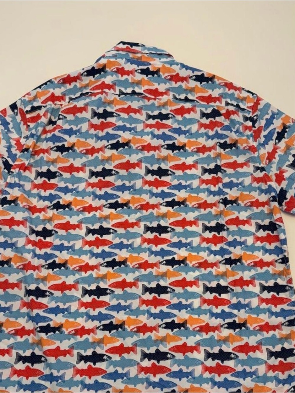 J. Crew Men's Cotton Fish-Print Button-Down Shirt in Blue, Red, Orange, Navy - Picture 4 of 5